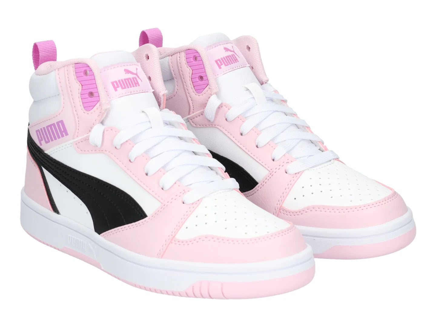 Tenis PUMA Rebound V6 Mid Blanco y Rosa para Niña