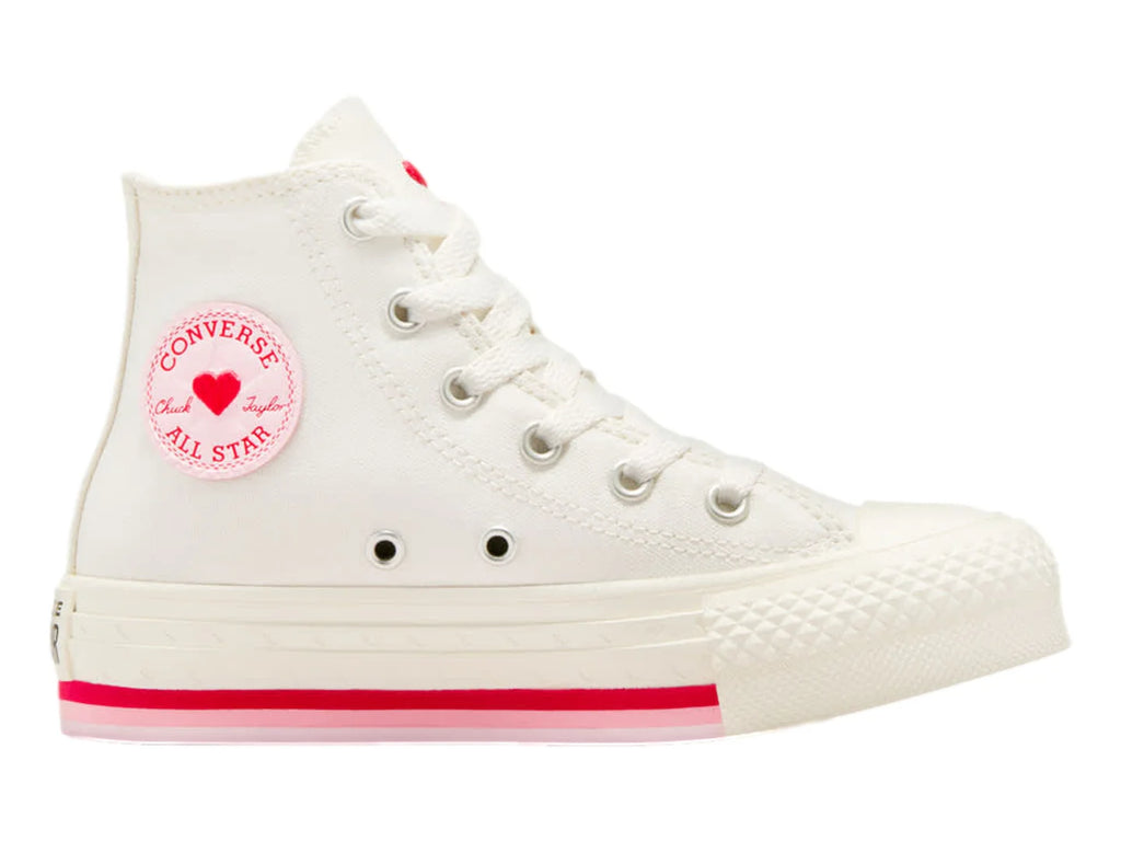Tenis Converse Blanco Vintage y Rojo para Niña