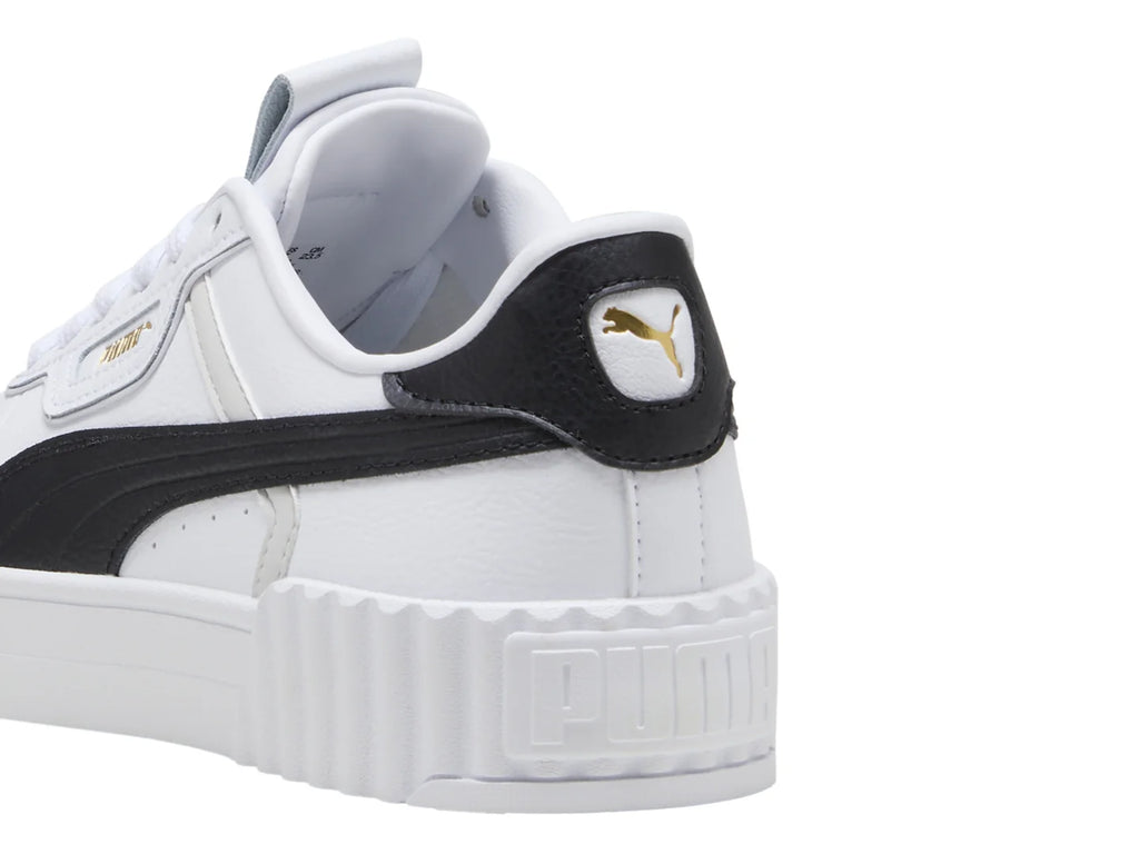 Tenis Puma Carina 30 Luxe Blanco Negro y Oro para Mujer
