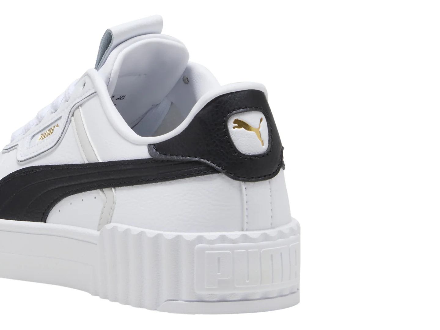 Tenis Puma Carina 30 Luxe Blanco Negro y Oro para Mujer