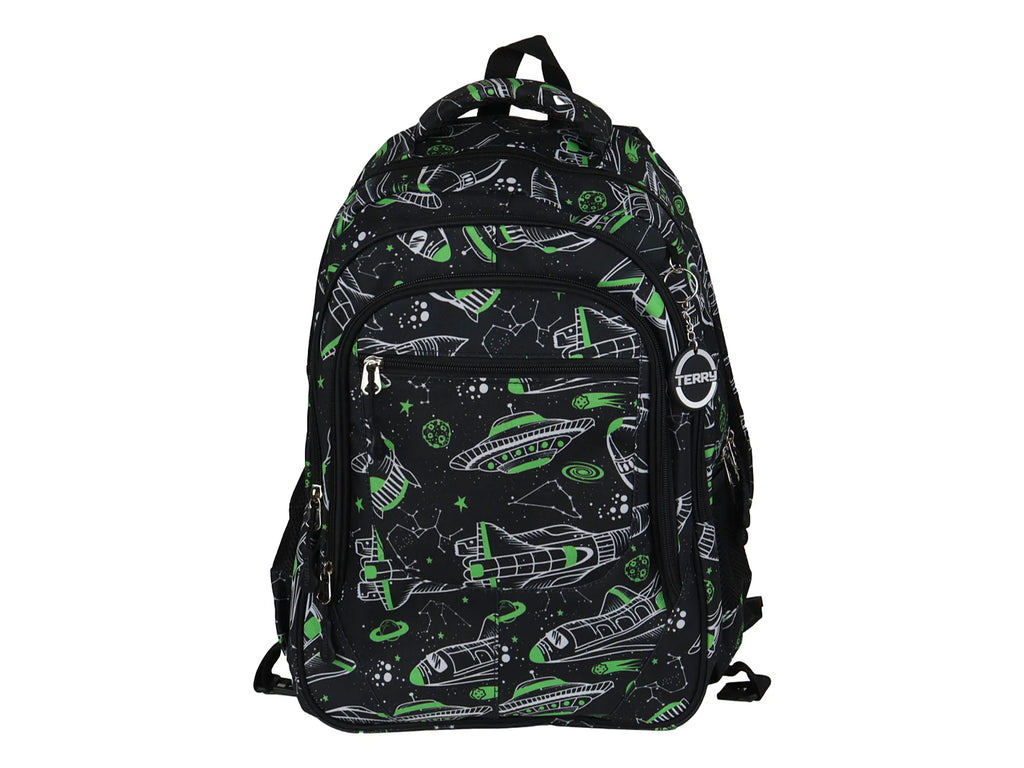 Mochila Terry Nave Espacial Verde Negro para Niño