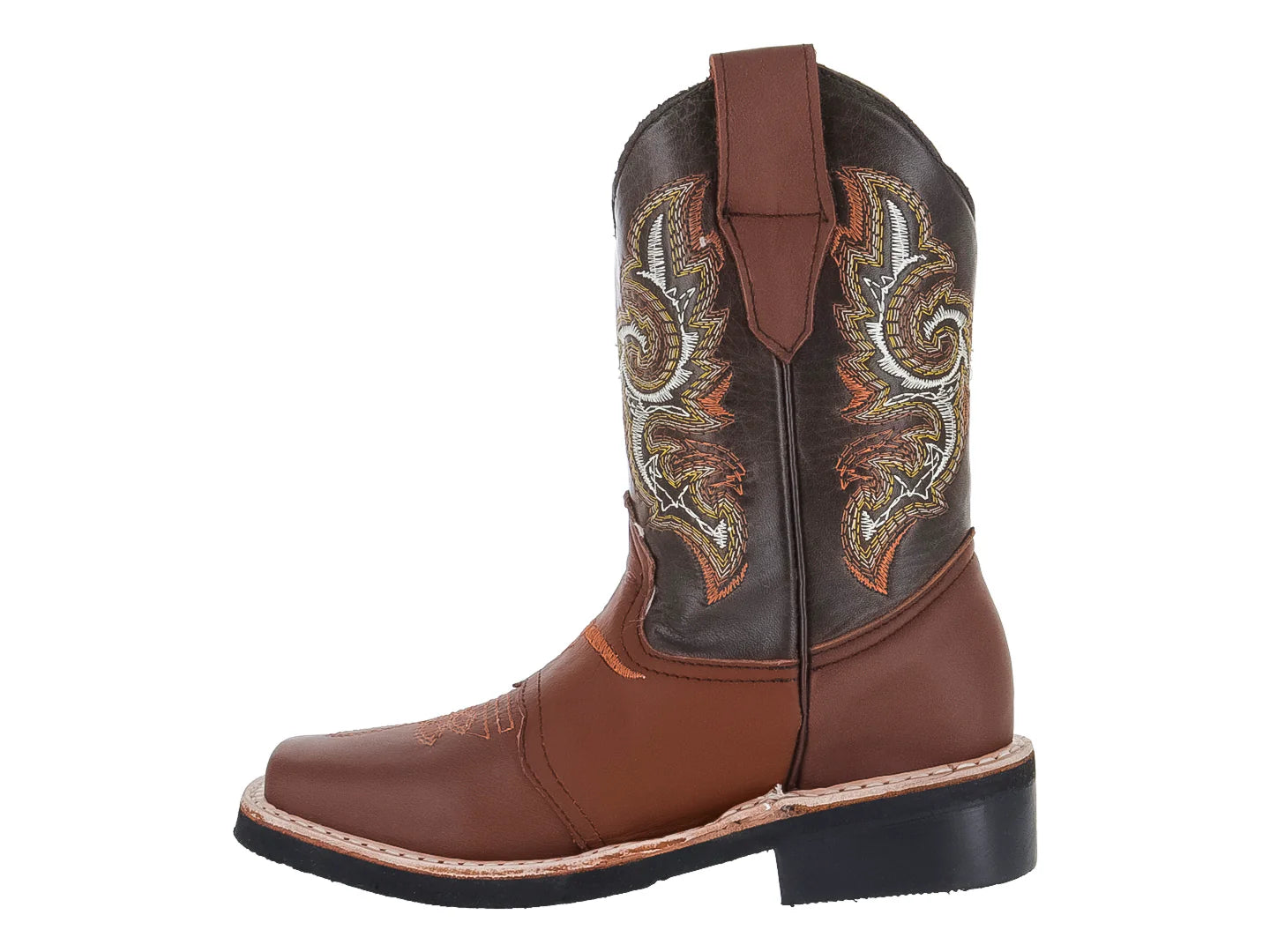 Botas Vaqueras Jinetitos Piel Marrón y Naranja para Niño