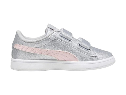Tenis PUMA Smash 30 Glitz Glam Plata y Rosa para Niña