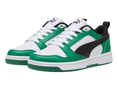 Tenis PUMA Rebound V6 Lo Blanco Negro y Verde para Niño
