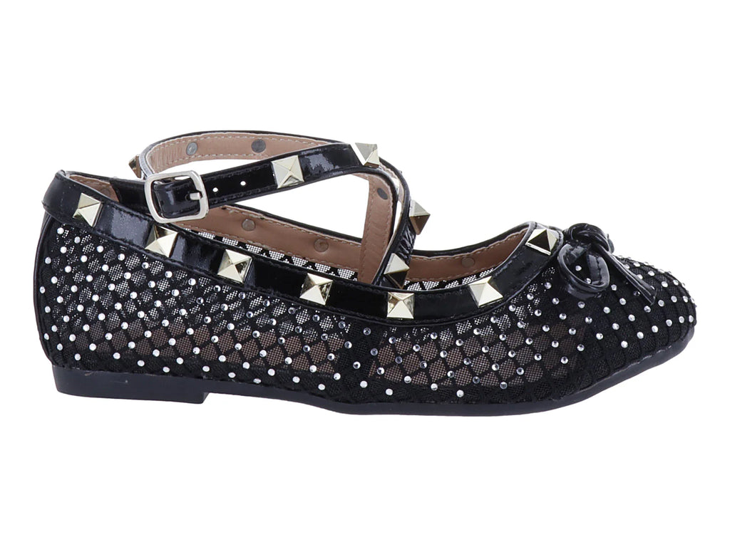 Ballerinas ROZE Negro con Detalles Dorados para Niña