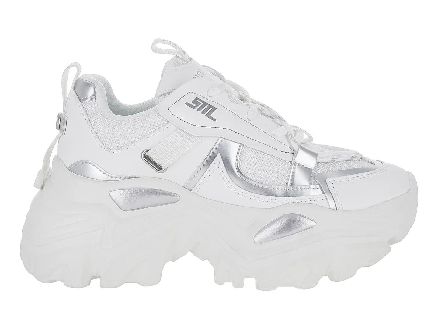 Tenis Steve Madden Reckon Blanco y Plata para Mujer