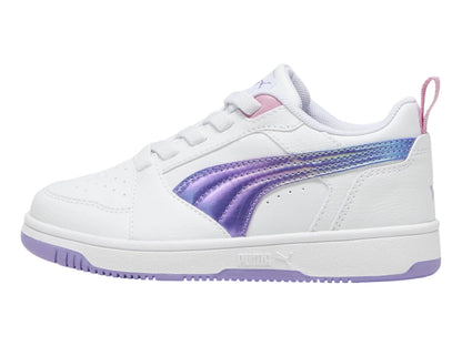 Tenis PUMA Rebound V6 Lo Blanco y Morado para Niña