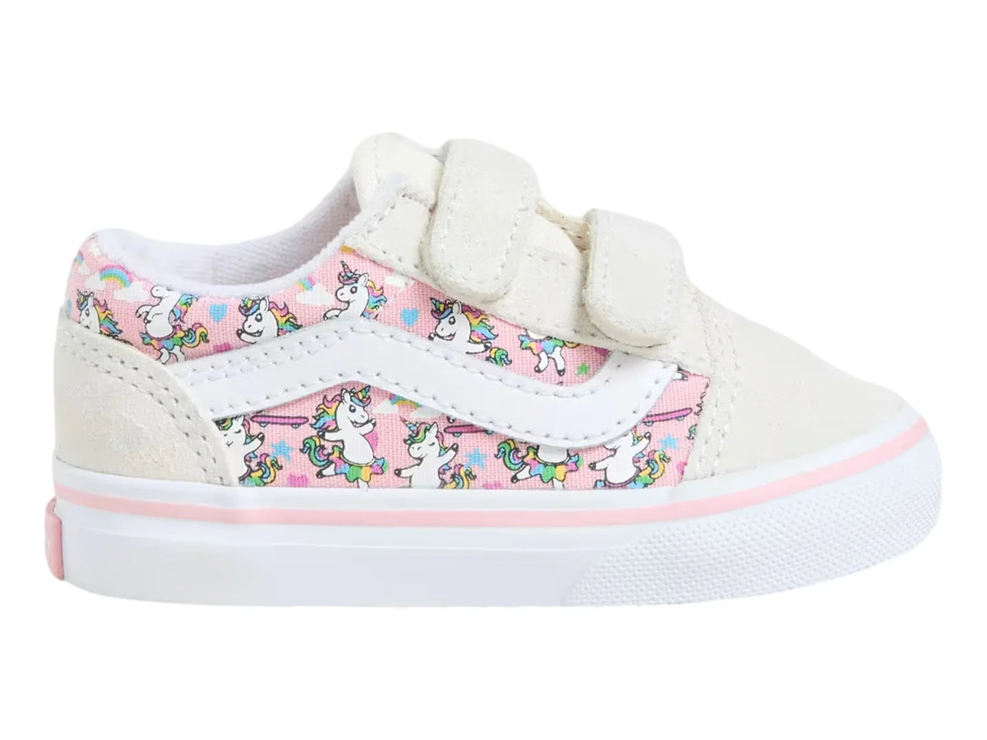 Tenis Vans Old Skool V Blanco y Rosa para Niña