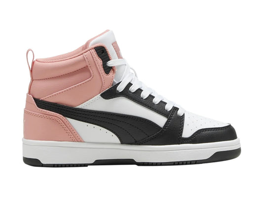 Tenis PUMA Rebound V6 Mid Blanco y Rosa para Niña