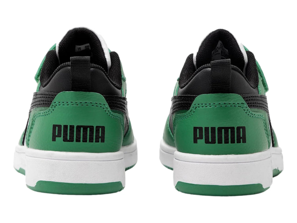 Tenis PUMA Rebound V6 Lo Blanco Negro y Verde para Niño