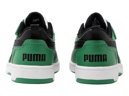 Tenis PUMA Rebound V6 Lo Blanco Negro y Verde para Niño