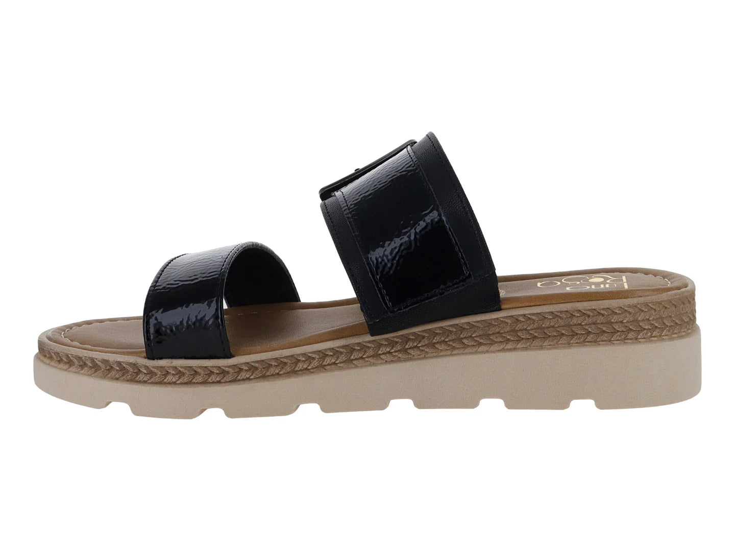 Sandalias Luna Rosa Negro Charol Arrugado para Mujer