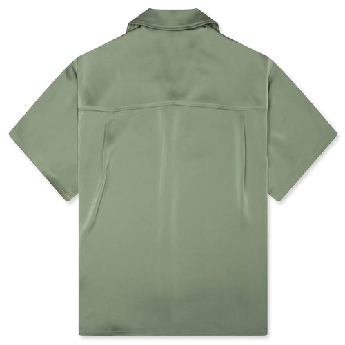 Satin Chest Logo Camp Collar Sage