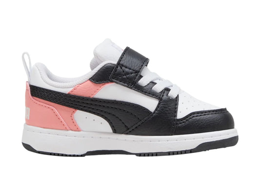 Tenis PUMA Rebound V6 Lo Blanco y Rosa para Niña