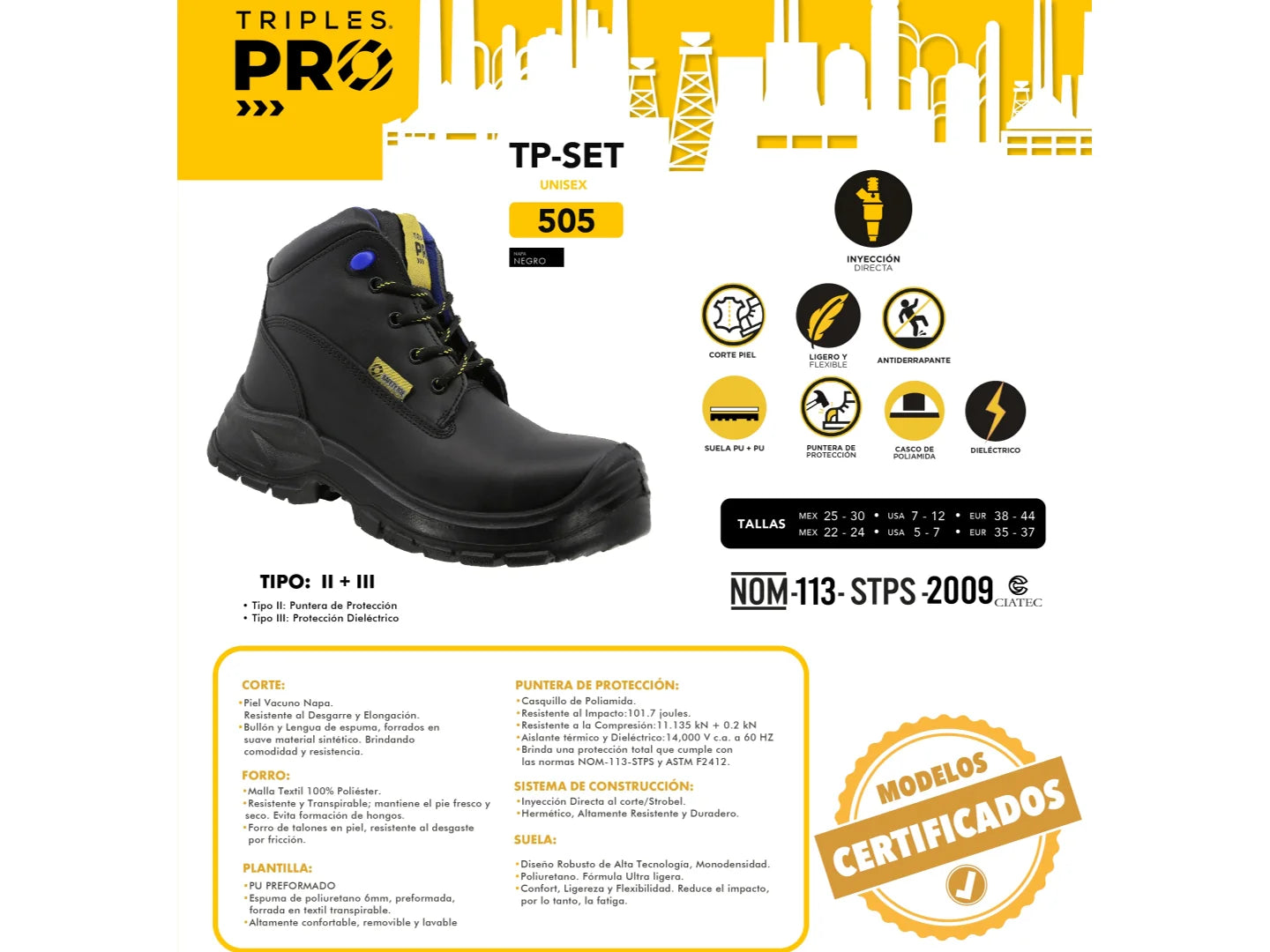 Botas de Seguridad Triples Napa Negro para Hombre