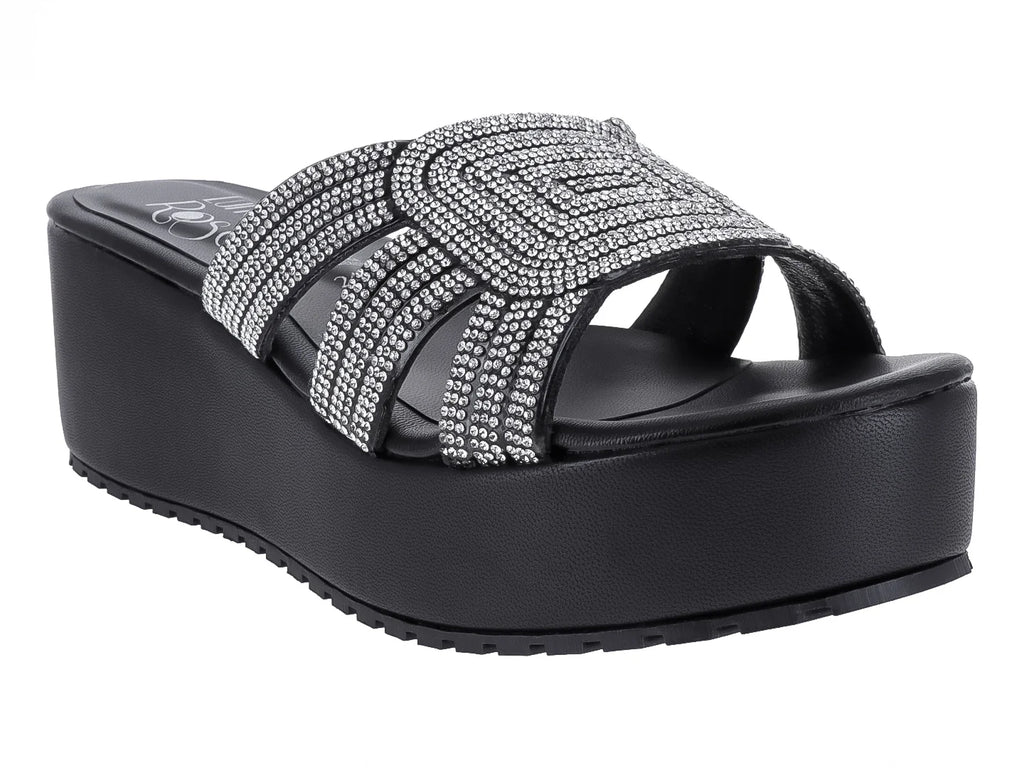 Sandalias Luna Rosa Negro con Plataforma para Mujer