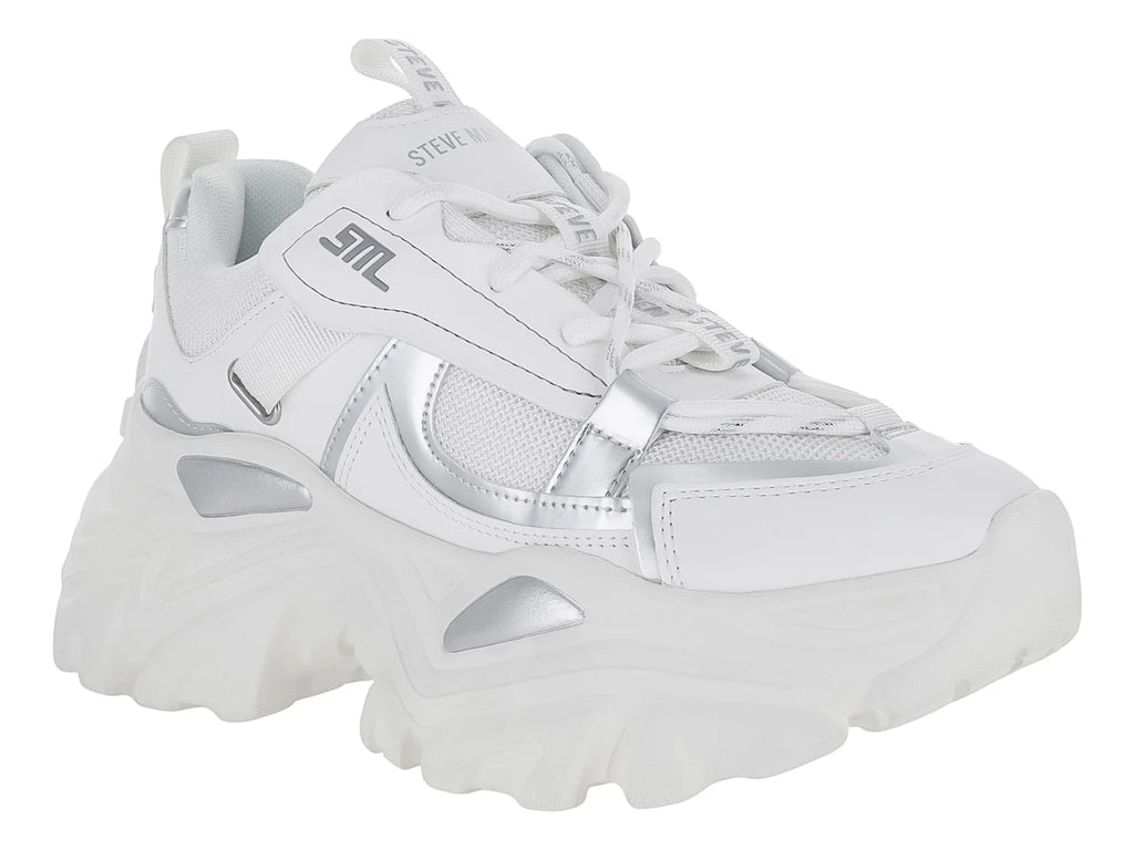 Tenis Steve Madden Reckon Blanco y Plata para Mujer