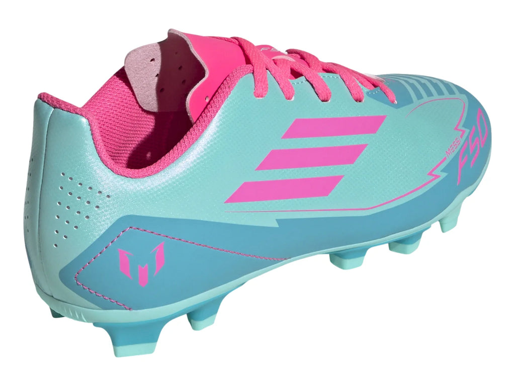 Tenis Taquetes Adidas F50 Club Messi Azul y Rosa para Niño