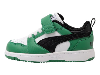 Tenis PUMA Rebound V6 Lo Blanco Negro y Verde para Niño