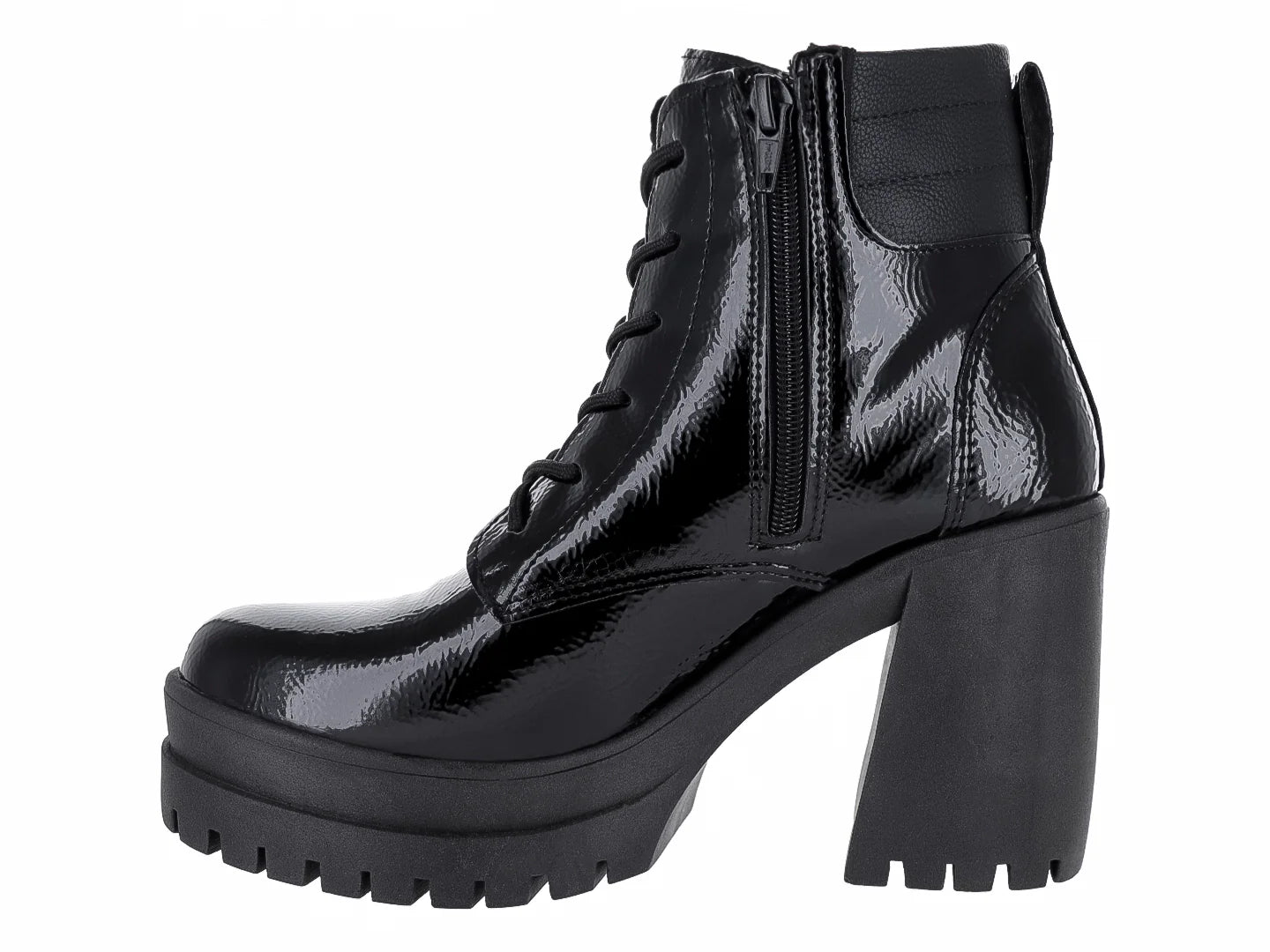 Botines de Charol Corrugado Negro Luna Rosa para Mujer