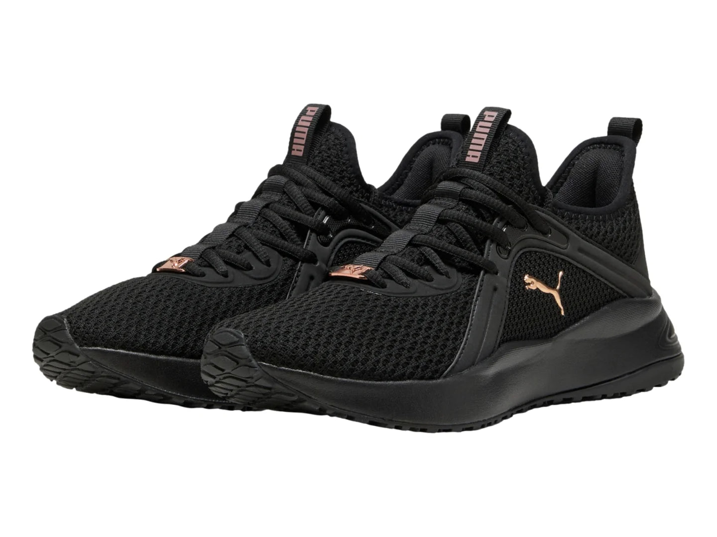 Tenis Puma Softride Karma Negro y Oro Rosa para Mujer