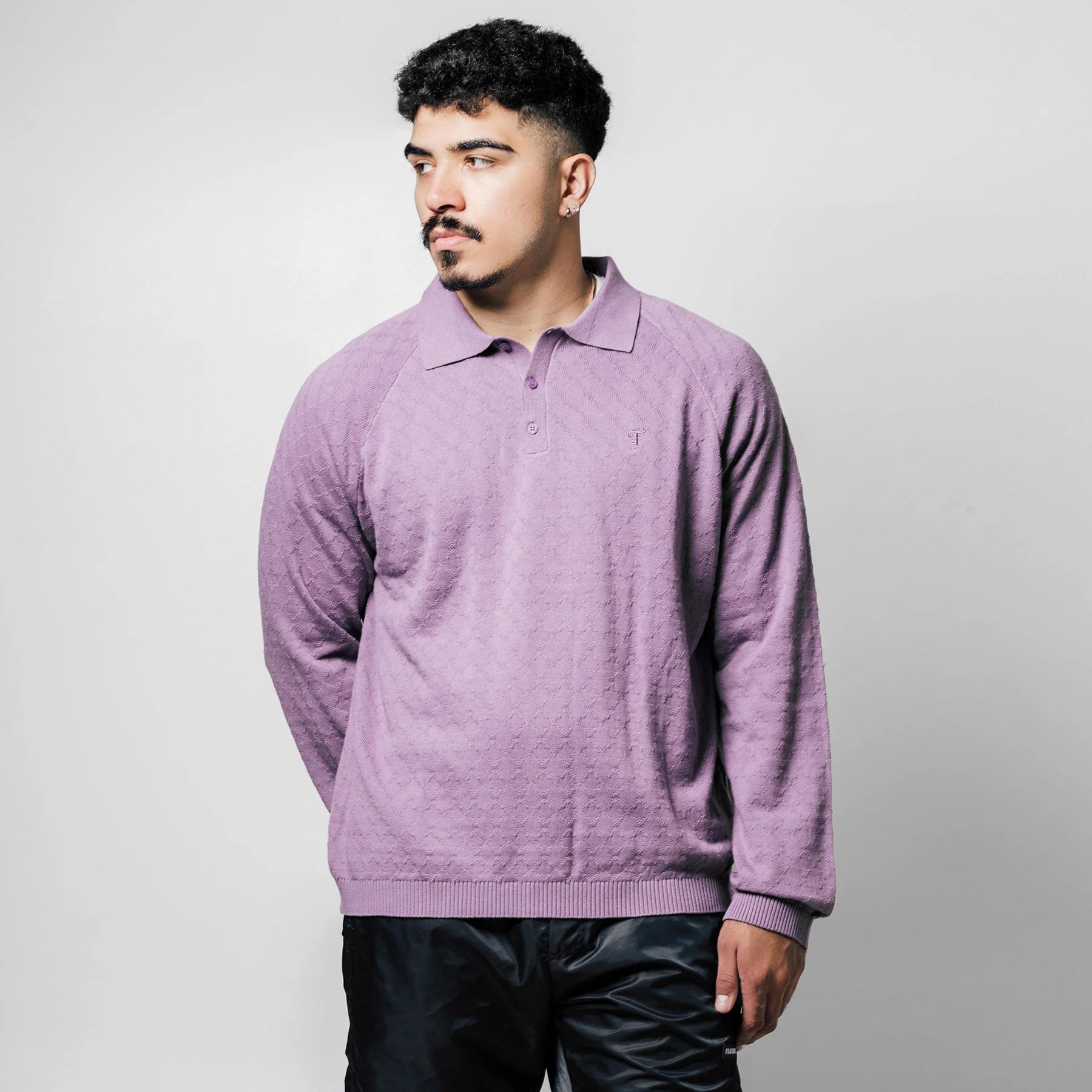 Hogan Pointelle Raglan Sleeve Sweater Polo Mauve