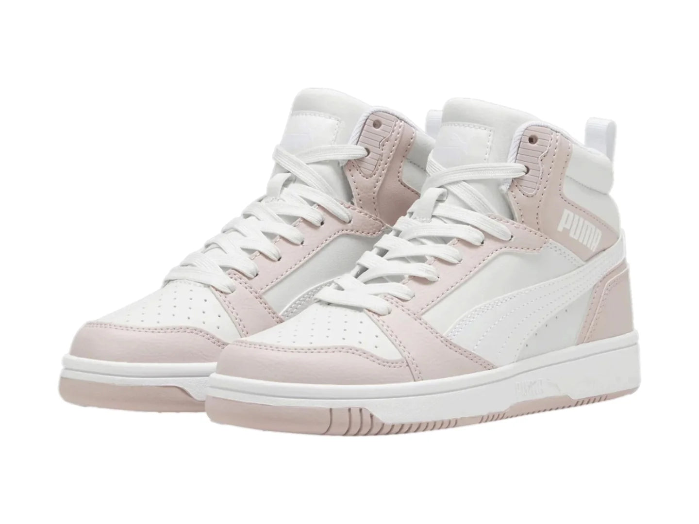 Tenis PUMA Rebound V6 Mid Rosa y Blanco para Niña