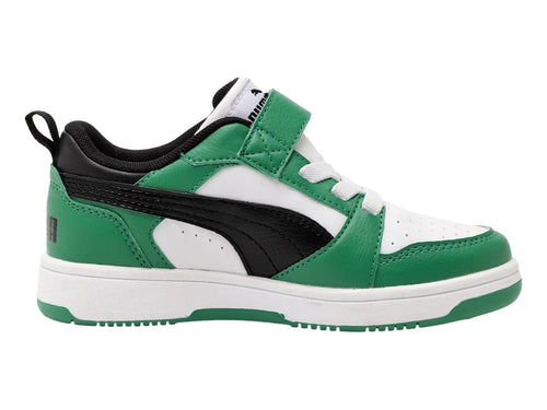 Tenis PUMA Rebound V6 Lo Blanco Negro y Verde para Niño