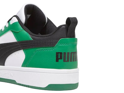 Tenis PUMA Rebound V6 Lo Blanco Negro y Verde para Niño