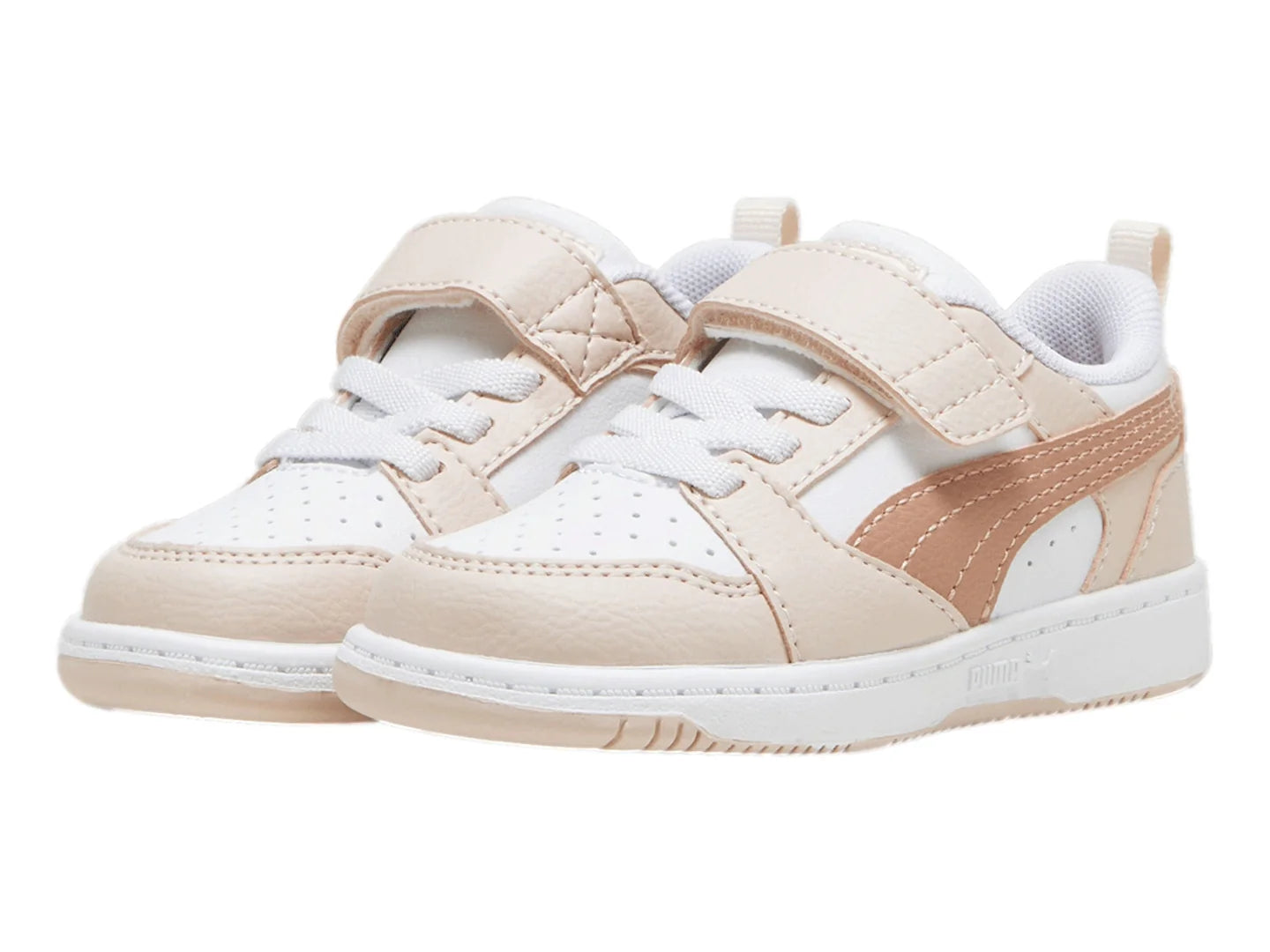 Tenis PUMA Rebound V6 Lo AC Blanco y Rosa para Niña