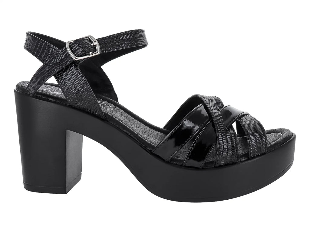Sandalias Luna Rosa Charol Negro para Mujer