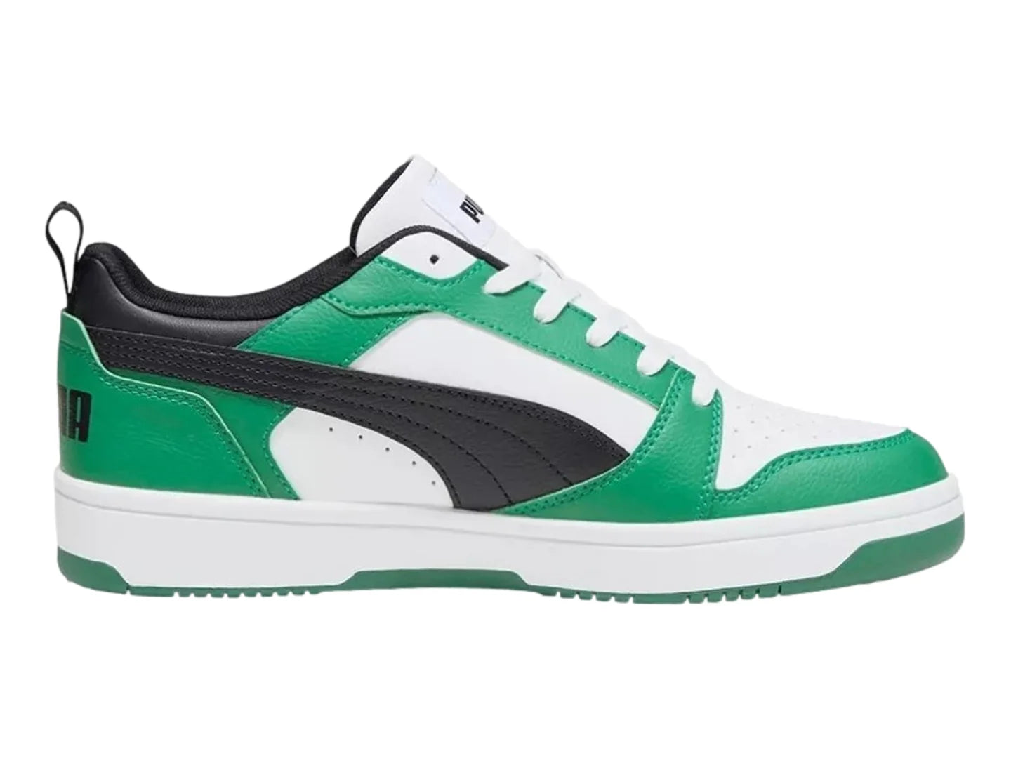 Tenis PUMA Rebound V6 Lo Blanco Negro y Verde para Niño