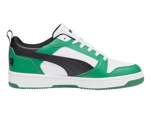 Tenis PUMA Rebound V6 Lo Blanco Negro y Verde para Niño