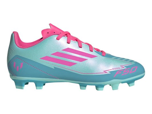Tenis Taquetes Adidas F50 Club Messi Azul y Rosa para Niño