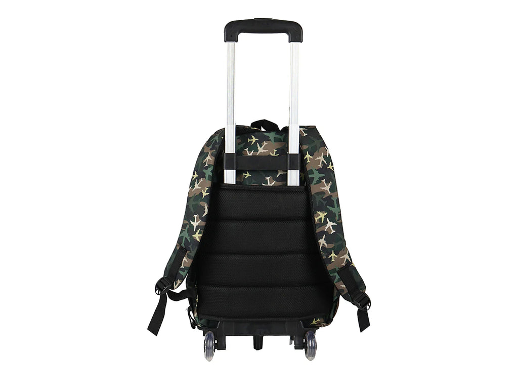 Mochila Terry Rodante Aviones Verde Militar para Niño