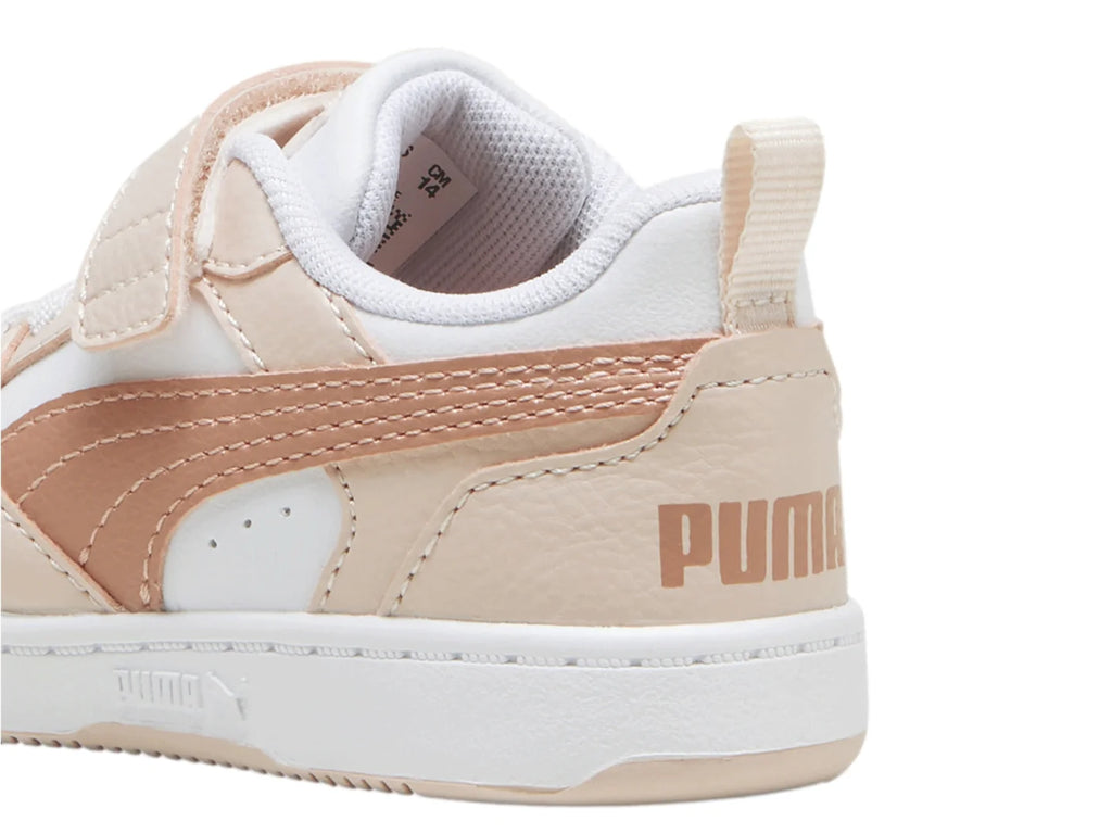 Tenis PUMA Rebound V6 Lo AC Blanco y Rosa para Niña