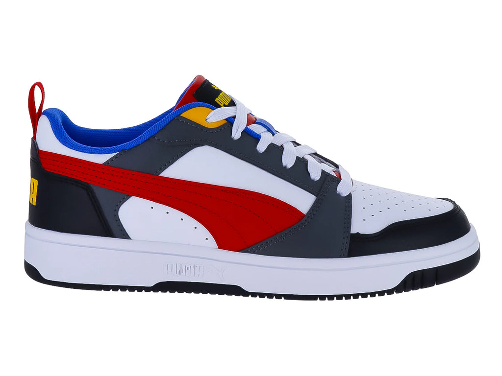 Tenis PUMA Rebound V6 Mid Blanco y Rojo para Niño
