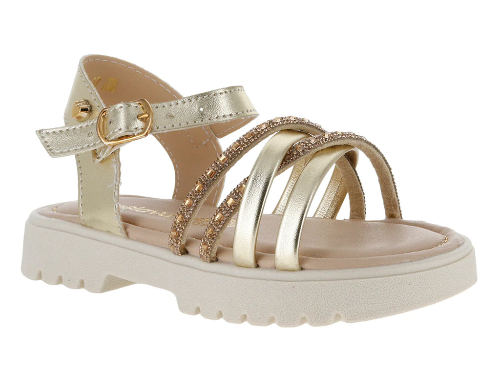 Sandalias Miroslava Napa Metálico Oro Inglés para Niña