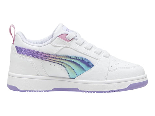 Tenis PUMA Rebound V6 Lo Blanco y Morado para Niña