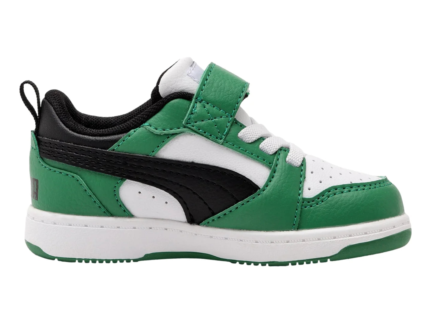 Tenis PUMA Rebound V6 Lo Blanco Negro y Verde para Niño