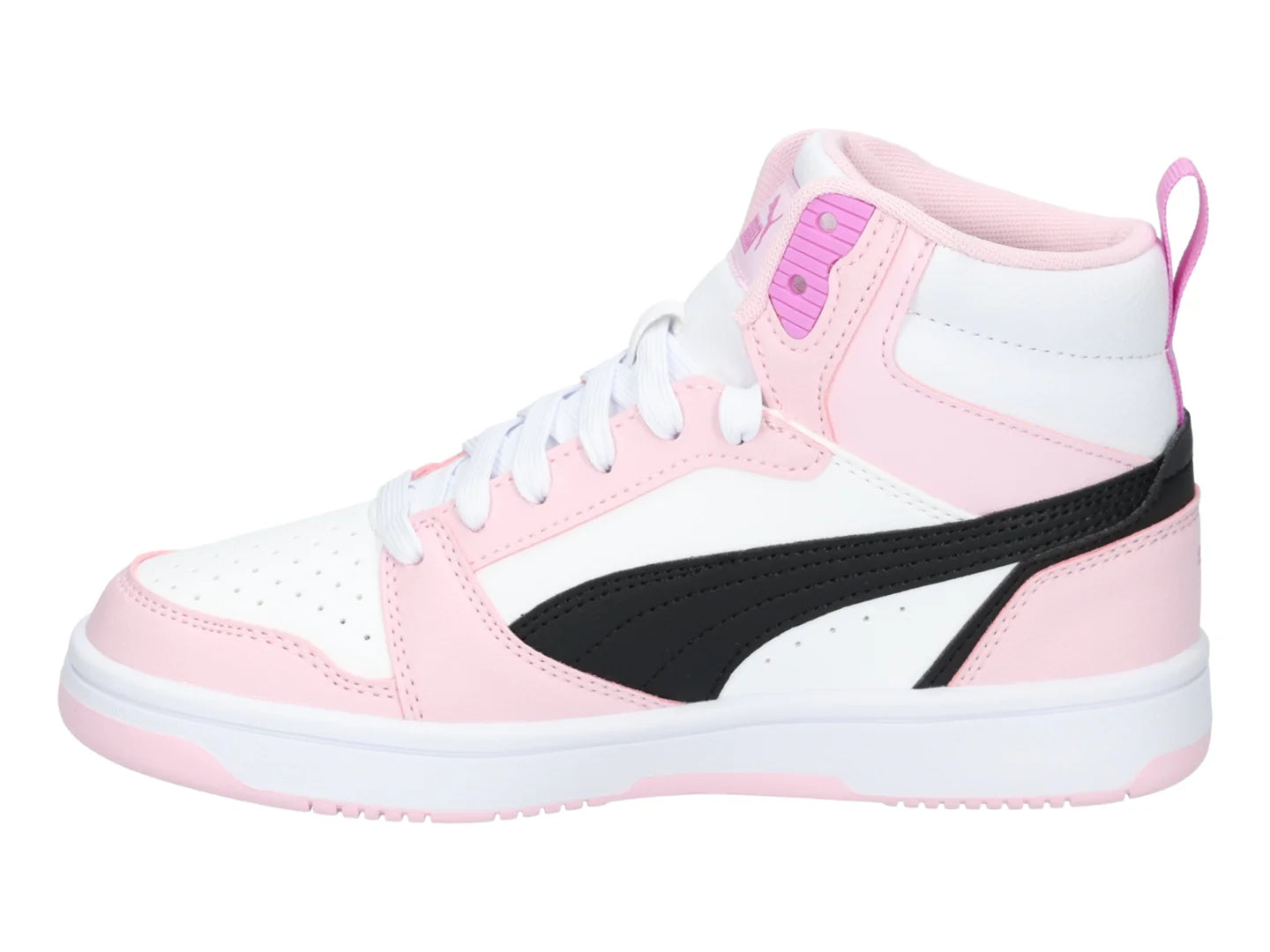 Tenis PUMA Rebound V6 Mid Blanco y Rosa para Niña