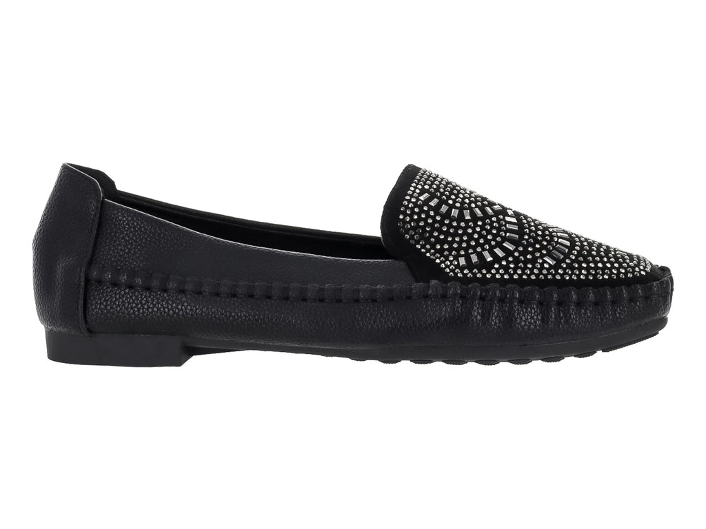 Zapato Mocasín ROZE Negro con Pedrería para Mujer