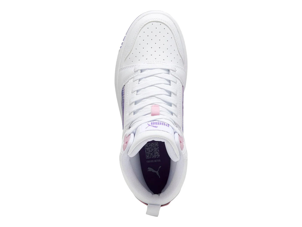 Tenis PUMA Rebound V6 Mid Blanco y Lavanda para Niña