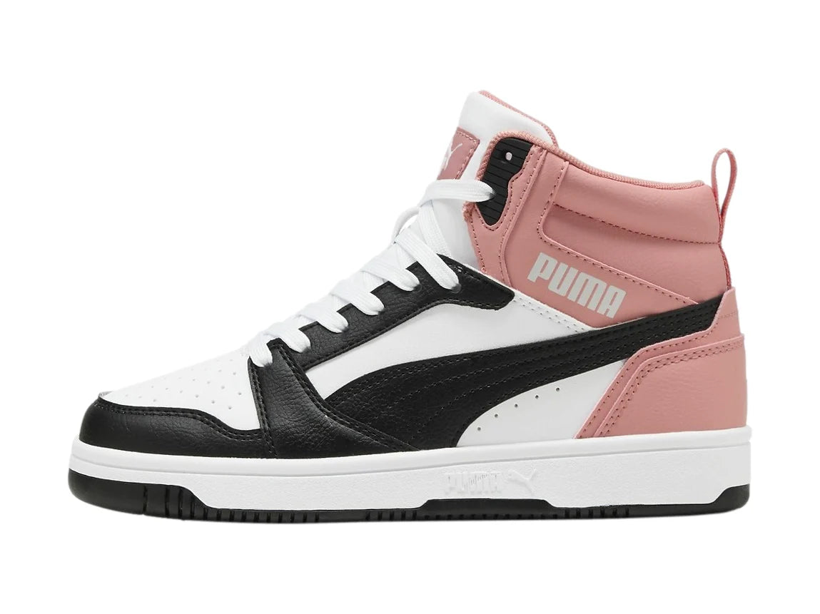 Tenis PUMA Rebound V6 Mid Blanco y Rosa para Niña