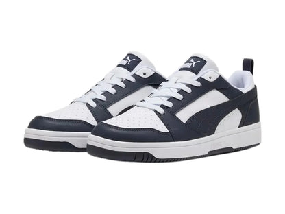 Tenis PUMA Rebound V6 Low Blanco y Azul Marino para Hombre