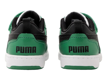 Tenis PUMA Rebound V6 Lo Blanco Negro y Verde para Niño