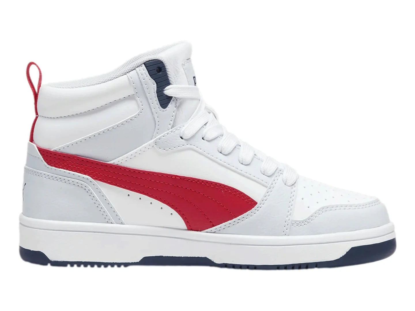 Tenis PUMA Rebound V6 Mid Plata Azul y Rojo para Niño