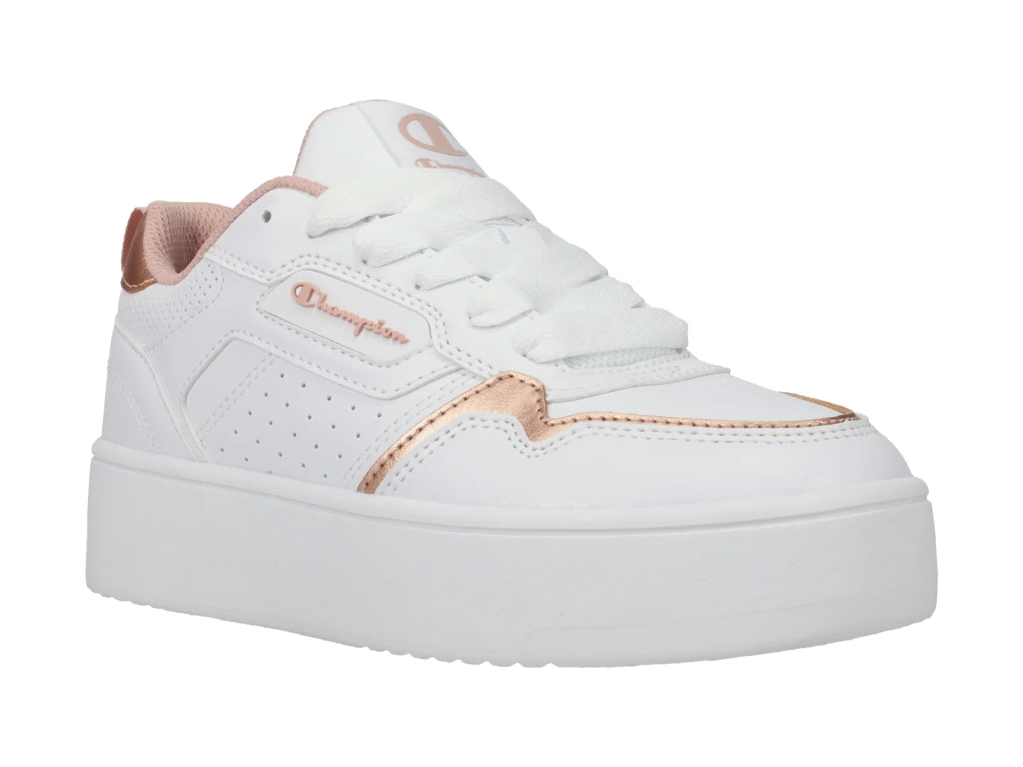 Tenis Champion Lore Platform Blanco y Oro Rosa para Mujer