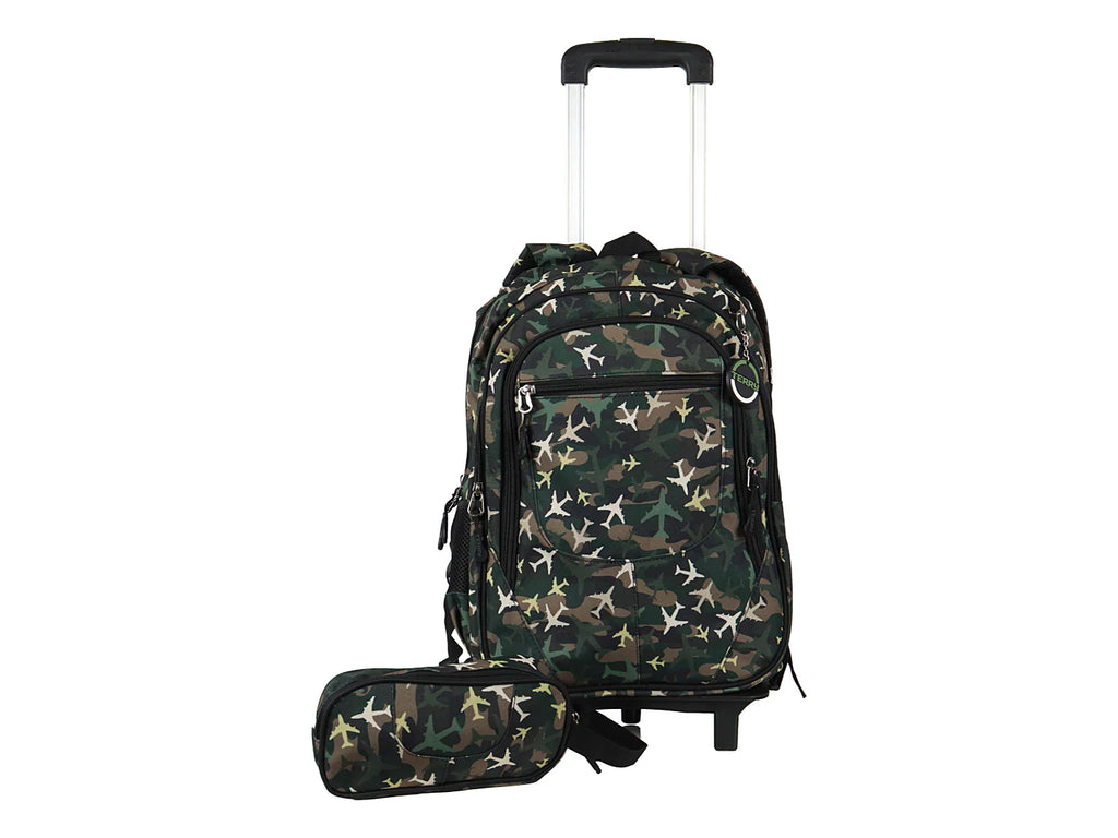 Mochila Terry Rodante Aviones Verde Militar para Niño