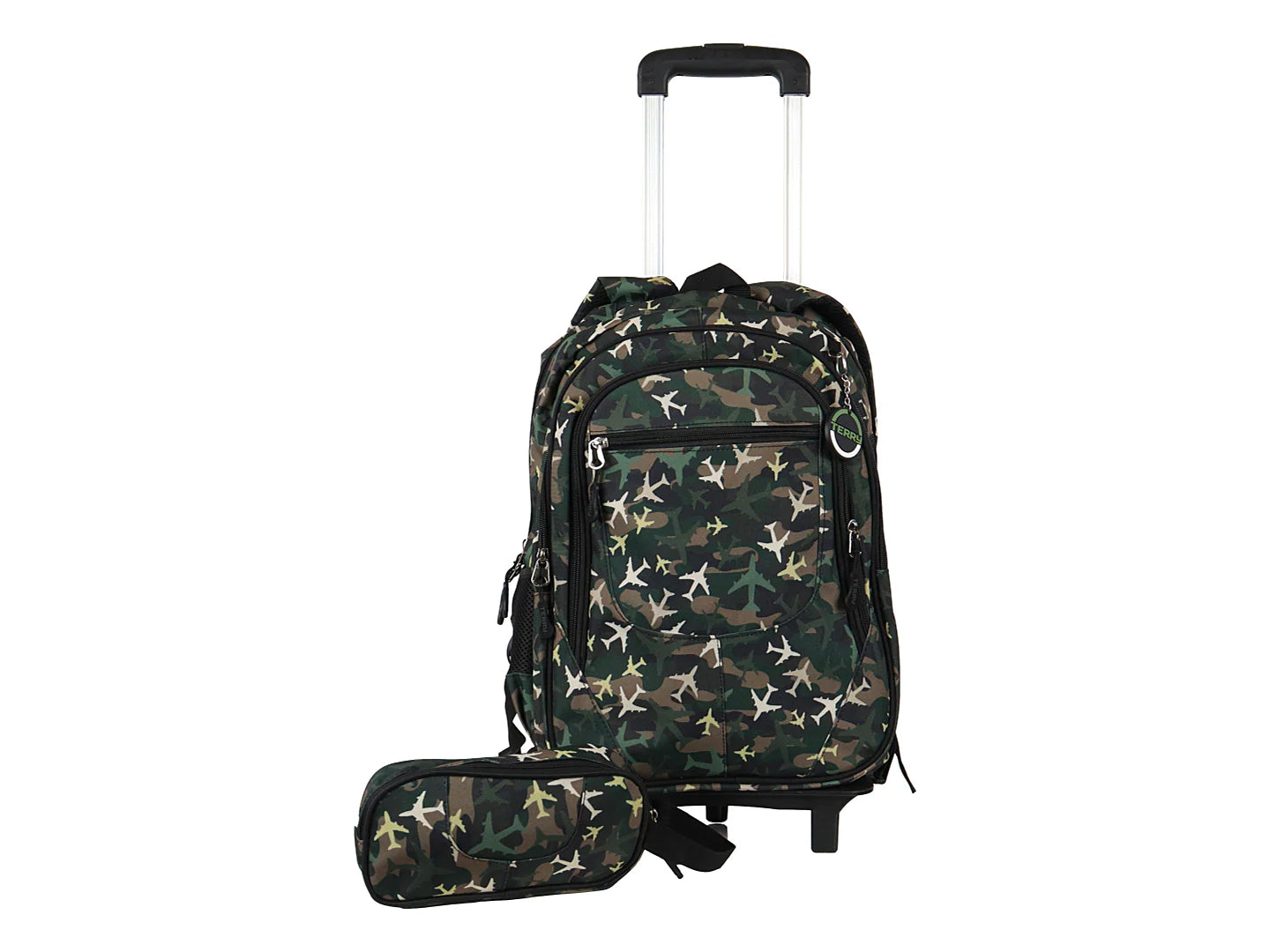 Mochila Terry Rodante Aviones Verde Militar para Niño